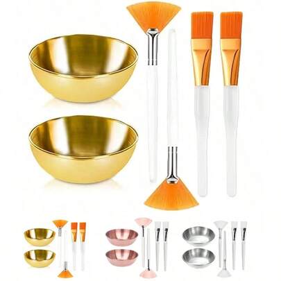 2/3/6/12/18pcs Beauty Therapist Supplies, Facial Care Spa Set - Mixing Bowls, Fan Brushes, Flat Head Masks Makeup Tools, Portable Travel Facial Care Kits, Available In Gold, Silver, Rose Gold