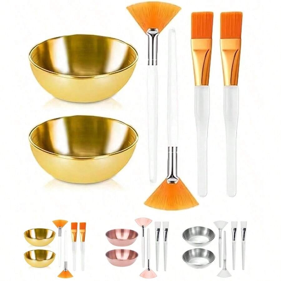 2/3/6/12/18pcs Beauty Therapist Supplies, Facial Care Spa Set - Mixing Bowls, Fan Brushes, Flat Head Masks Makeup Tools, Portable Travel Facial Care Kits, Available In Gold, Silver, Rose Gold - Multicolor - View 1