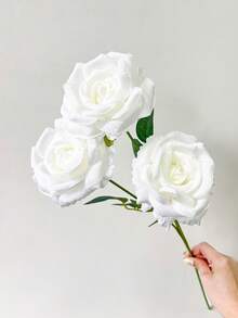 MEHELANY 1 szt. 2,23 stopy (ok. 68 cm) Sztuczny biały kwiat róży, 3 główki kwiatowe, długa łodyga jedwabnej róży, nadaje się do domu, na wesele, do dekoracji ogrodu, do samodzielnego układania kwiatów, do dekoracji wazonu, jako tło łuku ślubnego na wiosnę, na Walentynki, Dzień Matki, może być używany jako prezent - Wielokolorowe - Zobacz 3