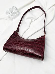 Women's Simple Solid Color Shoulder Bag, Casual Everyday Style, Fashionable Burgundy Color. - 勃根地 - 查看 5