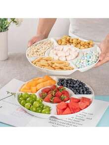 2pcs Multi-Compartment Round Tray - Durable Plastic Tray, Suitable For Holding Snacks, Nuts, Fruits And Appetizers, Ideal For Parties, Weddings, Holidays, Kitchen And Dining - Multicolor - View 1