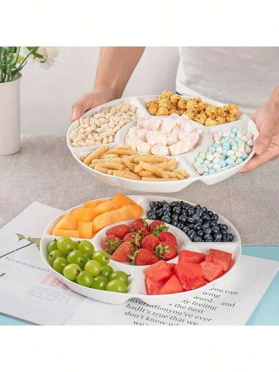2pcs Multi-Compartment Round Tray - Durable Plastic Tray, Suitable For Holding Snacks, Nuts, Fruits And Appetizers, Ideal For Parties, Weddings, Holidays, Kitchen And Dining - Multicolor - View 1