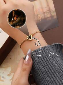 2026 New Arrival Dainty Custom Photo Heart Charm Bracelet Stainless Steel - Hypoallergenic Adjustable Y2K Layered Chain Design Retro Urban Vibes - Valentine's Day Mother's Day Christmas Easter Halloween Gifts Personalized Best Friend Birthday Surprise - Multicolor - View 2