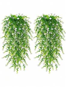 1/2/4件装人造悬挂花卉装饰，仿真悬挂桉树藤蔓，抗紫外线塑料悬挂绿植，适用于家居、花园、露台、婚礼、房间墙面装饰 - 白色 - 查看 1