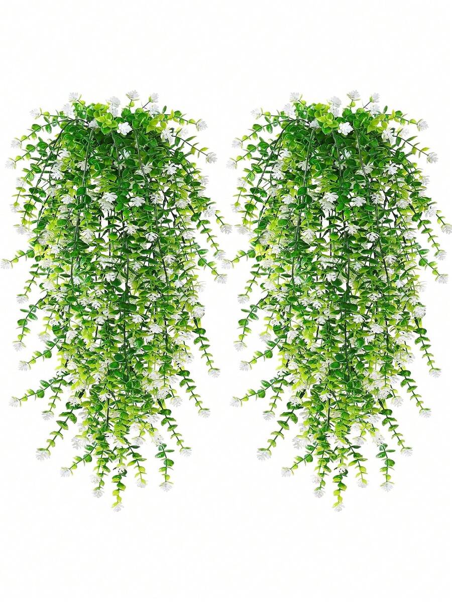 1/2/4件装人造悬挂花卉装饰，仿真悬挂桉树藤蔓，抗紫外线塑料悬挂绿植，适用于家居、花园、露台、婚礼、房间墙面装饰 - 白色 - 查看 1