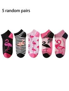5 Pairs Flamingo Cartoon Animal Colorful Unisex Ankle Socks, Versatile Low-Cut Short Socks For Spring/Summer - Multicolor - View 2