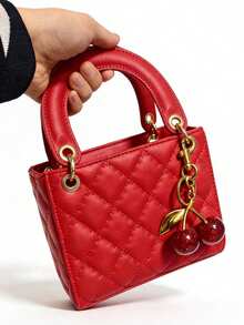 1 件 PU 皮革手提包，酒红色包包，多功能漆皮绗缝手提包，结构化小包，时尚单肩斜挎包，几何图案钱包