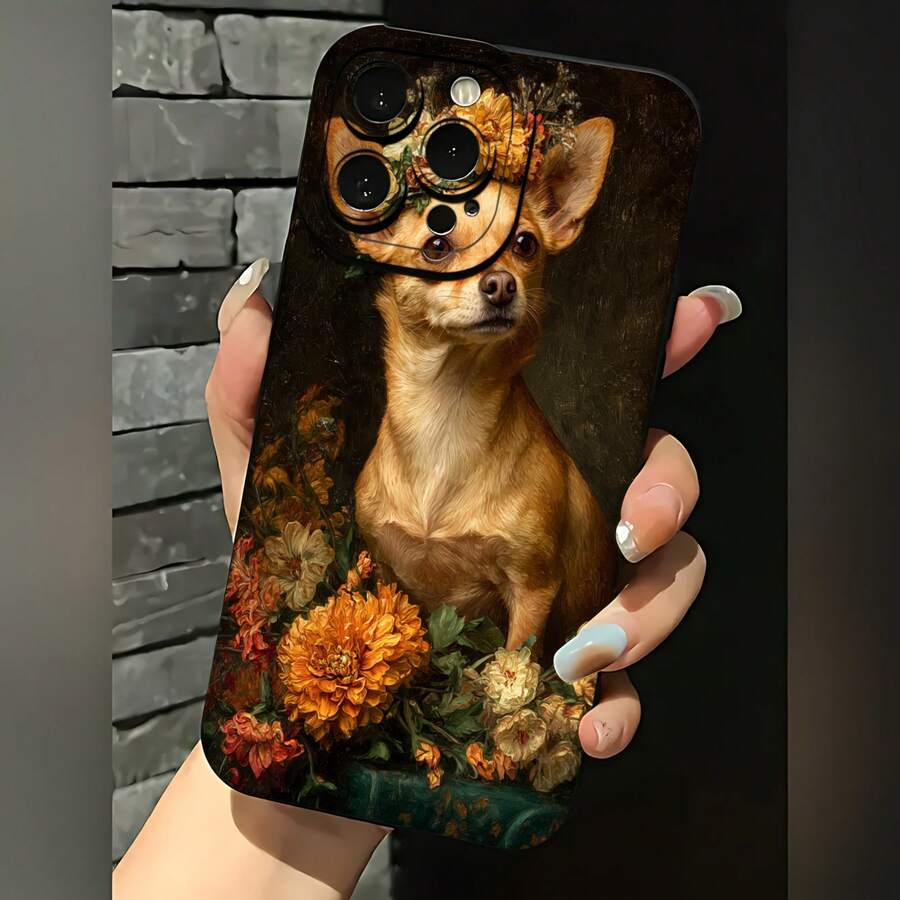2026 nueva funda de teléfono esmerilada, funda de teléfono con impresión de arte floral de chihuahua para 17 15 Pro Max, 17 14, 17 13, 17 12, protector de teléfono Galaxy S23 S22 S21, regalo de funda de teléfono para pareja, regalo de vacaciones para novio y novia - Azul Klein - Ver 1