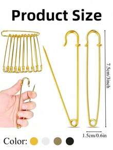 5-20pcs Large Size Garment Safety Pins, Heavy Duty Quilting Pins, Gold/Silver Decorative Pins, Suitable For Canvas, Wool Clothing Crafts And DIY Jewelry Crafts - Multicolor - View 11