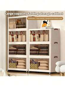 5layers Home Decorations Display Rack Big Capacity Storage Cabinet Plastic Foldable Shoe Shelf Collapsible Clear Shoe Boxes Stackable With Door Easy Assembly Living Room StuffStorage Bins Back To School - White - View 3