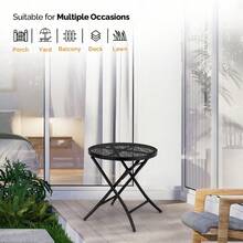 Black 18 Inch Folding Metal Steel Patio Side Table - Round Outdoor Coffee Table With Flower Cutouts For Yard Balcony Garden Use - 預設 - 查看 7