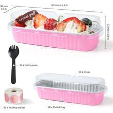 Juego de 50 Moldes para Hornear, Moldes Rectangulares de Aluminio de 200ml, Mini Moldes para Hornear Pan con Cucharas y Tapas, Moldes para Tartas para Magdalenas, Pastel, Minibrownie,36978856 - Púrpura malva - Ver 5