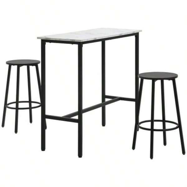 HOMCOM 3-Piece Bar Table Set With Bar Stools, Dining Table With 2 Bar Stools, Dining Set, Standing Table, Kitchen Table, Steel, White, Black