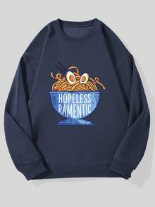 Men's HOPELESS RAMENTIC Pattern Crew Neck Casual Sweatshirt - 藏蓝色 - 查看 6