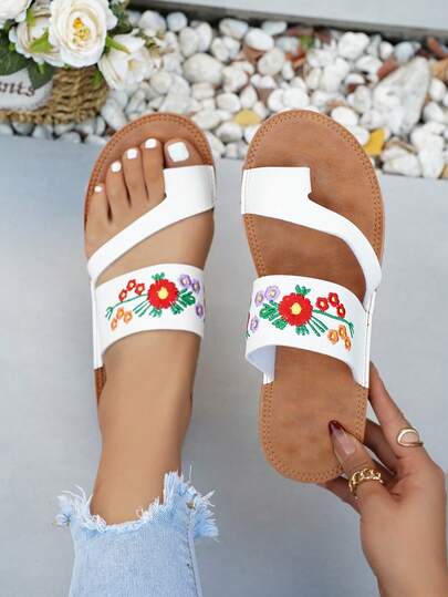 女士平底凉鞋，舒适按摩鞋底，彩色沙滩凉鞋