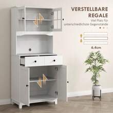 Kitchen Cabinet With Glass Doors, 2 Drawers, Sideboard, Dining Room Cabinet, Wood, 68 X 39.5 X 170 Cm, White - White - View 5