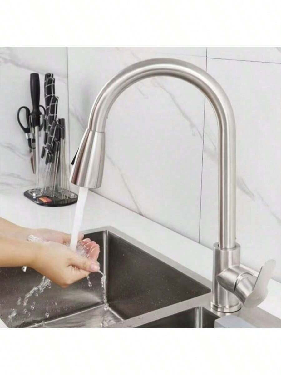 1个现代银色304不锈钢多功能水龙头，多种出水模式，适用于浴室洗手盆、阳台、洗衣房、卫生间、厨房水槽，可伸缩，适用于家庭、餐厅、酒店 - 彩色 - 查看 1