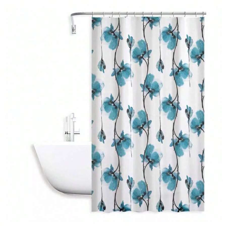 OISE ART STORE Tenda Doccia Vasca Impermeabile 12 Ganci Decorazione Fiori Blu 180x200 Cm 79224 - - Multicolore - Visualizzare 1