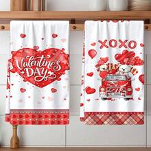 2/4 Pcs Valentine's Day Themed Printed Dish Towels, Ideal For Valentine's Day Gifts, Decorations, Super Absorbent Microfiber Modern Towels For Cooking, Baking, Washing Dishes, Cleaning, Hand Towels, Tea Towels, Soft And Highly Absorbent, Kitchen Decor, Gifts For Neighbors, Moms, Birthdays, Housewarming For Friends, Kitchen Essentials, Daily Necessities - Multicolor - View 1
