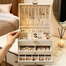Multi-Layer Large Capacity Jewelry Box, Drawer Style Jewelry Storage Box For Rings, Earrings, Necklaces On Tabletop - Multicolor - View 3