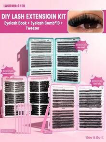 600 piezas de racimos de pestañas DIY 30D40D/50D/60D/80D100D Rizo D 9-16mm Aspecto natural Suave y ligero Pestañas individuales reutilizables con brochas para maquillaje diario - Multicolor - Ver 1