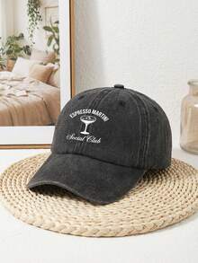 Cocktail Theme "ESPRESSO MARTINI Social Club" Vintage Washed Baseball Cap, Unisex Adjustable Curved Brim Hat, Suitable For Bar Dates, Friend Gatherings & Daily Urban Casual Style - A - View 8