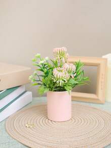 1pc Artificial Synthetic Flower Pink Aesthetic Decorative Piece, Suitable For Valentine's Day, Wedding Party, Party Scene Decoration, Decoration For Family Living Room Table, Bookshelf Or Window Sill, Outdoor Garden And Party Atmosphere Potted Plant Decorative Piece - Pink - View 5