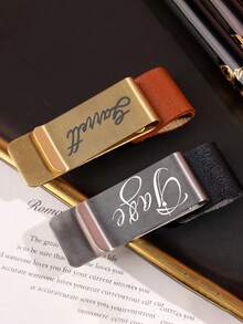 1pc Customized Logo Stainless Steel & Leather Pen Holder, Pen Clip, Notebook Bookmark Organizer, Pen Case, Office Stationery, Accessories, Money Clip, TN Planner Pen Holder - Multicolor - View 10