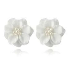 Korean Simple Versatile Exaggerated Camellia Earrings Elegant Fresh Three-Dimensional White Flower Pearl Stud Earrings Korean Style - Bộ đồ 5962 - Xem 5