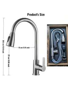 1个现代银色304不锈钢多功能水龙头，多种出水模式，适用于浴室洗手盆、阳台、洗衣房、卫生间、厨房水槽，可伸缩，适用于家庭、餐厅、酒店 - 彩色 - 查看 2