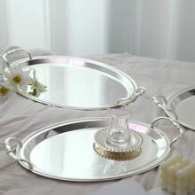 1件或2件装,奢华叶纹雕刻银托盘 - 电镀纯铁艺术装饰品,镜面抛光,手工花卉金属中心摆件,适用于餐桌/婚礼/展示架 | 自然灵感奢华家居饰品 - 彩色 - 查看 12