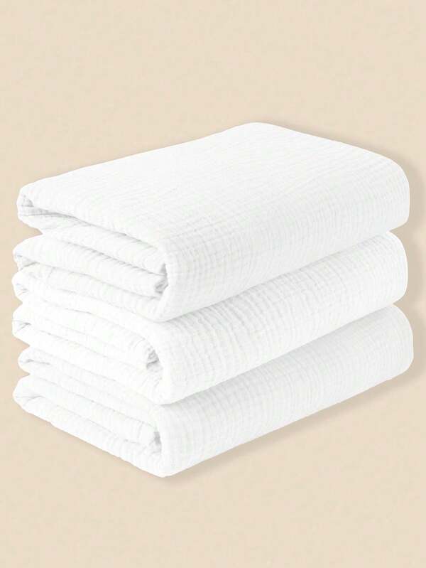 3pcs Baby Swaddle Blankets, White Muslin Wraps, Soft & Absorbent, Can Be Used As Stroller Cover, Outdoor Wrap For Newborns & Infants, Spring/Summer
