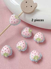 2 Pieces [Strawberry Story] Hand Drawn 3D Double-Sided Strawberry Beads DIY Handmade Bracelet Necklace Bead Material - Multicolor - View 8