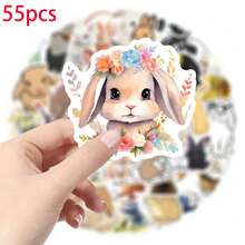 55-teiliges Hasen Aufkleber Set, PVC Cartoon Hasen Aufkleber, geeignet für verschiedene Oberflächen wie Kunststoff, Glas, Stoff und Keramik - verschiedene unregelmäßige Formen, perfekt für DIY, Basteln und Dekoration, geeignet für Personen ab 12 Jahren.