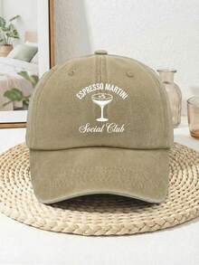Cocktail Theme "ESPRESSO MARTINI Social Club" Vintage Washed Baseball Cap, Unisex Adjustable Curved Brim Hat, Suitable For Bar Dates, Friend Gatherings & Daily Urban Casual Style - A - View 17