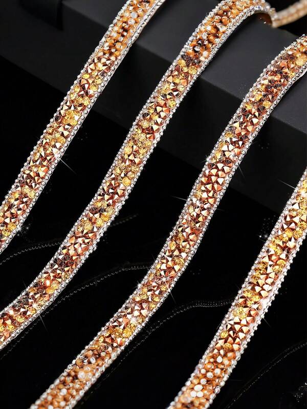 2 Rolls Gold Resin Rhinestone Ribbon, Suitable For Wedding, Self-Adhesive Diamond Crystal Ribbon Rolls, Glitter Resin Diamond Belt, Can Be Used For DIY Crafts, Bags, Shoes, Clothes, Valentine's Day Gift Wrapping, New Year Gift Wrapping, DIY Packaging