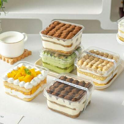 10pcs Plastic Boxes, 400ml/14.08oz, Clear Square Baking Dessert Containers, Cake/Tiramisu Boxes, Thick, Durable, With Lids, Portable, Suitable For Restaurant/Cafe/Bakery/Dessert Shop Baking Use