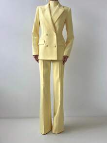 3pcs Women Autumn/Winter Set: Mustard Top, Jacket And Pants Spring - Yellow - View 3