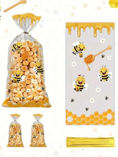 50个蜜蜂糖果袋，塑料动物主题纪念品礼品袋，OPP材质，派对小礼物包装，家用厨房派对用品，适合装小型礼品盒和礼品袋分发
