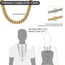 1pc 12mm 316L Stainless Steel Miami Curb Chain Nekclace Or Bracelet  For Men Jewelry Cuban Link Chain Necklaces For Men Gold Chain Cuban Link Chain Women Baddies Chain  Bracelets For Men Accessories Suitable As Valentine's Day Gift, For Party And Daily Wear - 12毫米(0.47吋) - 查看 5