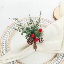 1-6pcs Christmas Snowflake Pine Needle Pine Cone Napkin Rings, Suitable For Christmas Family Gathering Party Decoration Napkin Holders - Multicolor - View 4
