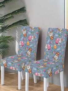 1pc/4pcs/6pcs/20pcs Easter Polyester Stretch Chair Covers, Egg Rabbit Floral Chair Back Protector Slipcovers, Washable For Home Dining Room Living Room Kitchen Decor - Black - View 8
