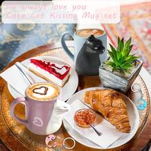 Juego de tazas de café con diseño de gato beso, juego de tazas de cerámica para novia y novio, regalo a juego para cumpleaños, aniversario, boda, compromiso, día de San Valentín, novia, esposa (taza de gato) - 1 - Ver 6