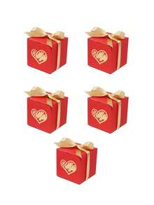 5pcs Valentine's Themed Mixed-Shape Favor Boxes, Stylish Heart & "LOVE" Design, Red/Gold/White Boxes With Satin Bows, Perfect For Valentine's Goodie Bags, Romantic Holiday Treats, Couple Gathering Supplies & Festive Decor - 6x6x6cm - View 11