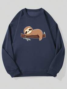 Sudadera Casual de Cuello Redondo con Patrón de Perezoso para Hombre - Azul Marino - Ver 1