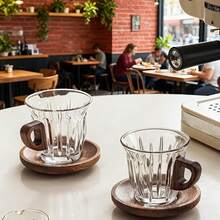 1pc Glass Coffee Cup Set With Coaster, Milk Cup, Tea Cup, Latte Cup, With Handle, Easy To Grip, Suitable For Cafe, Home, Restaurant Use