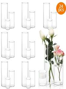Juego de 24 piezas de jarrones de vidrio cilíndricos transparentes, portavelas flotantes con forma de huracán, adecuados para la decoración de la mesa de comedor, decoración del hogar para bodas, decoración de ramas, regalos de cumpleaños y ceremonias de graduación - transparente - Ver 2
