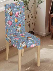 1pc/4pcs/6pcs/20pcs Easter Polyester Stretch Chair Covers, Egg Rabbit Floral Chair Back Protector Slipcovers, Washable For Home Dining Room Living Room Kitchen Decor - Black - View 4