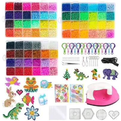 39000 Mini Cuentas y Abalorios Plásticos Cuentas con Planchar, Juego de Plancha Cuentas de Fusibles con Artesanías y Accesorios para DIY Manualidades para Cumpleaños (2.6MM),36972155