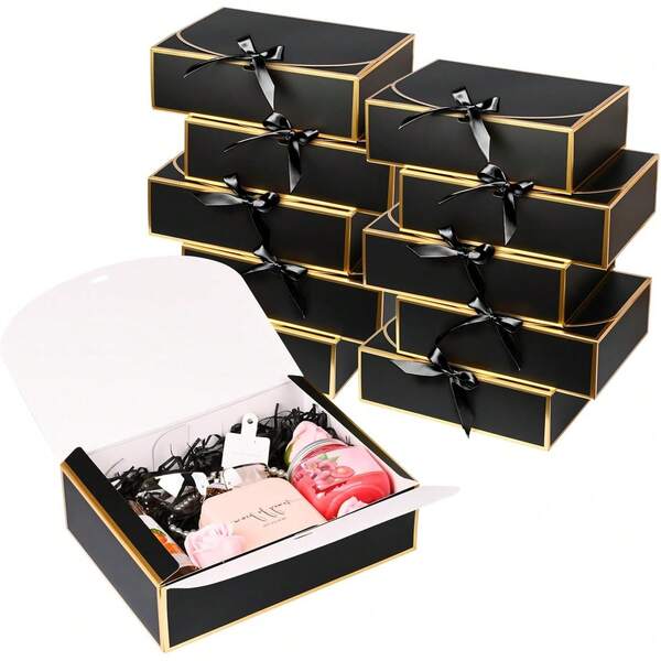 6/12 Stücke Set Geschenkboxen mit Deckel, 10x8x3,5 Zoll, mit Schleife, Brautjungfern Antrag Boxen, Kraftpapier Boxen, geeignet für Hochzeiten, Verpackung, Geschenke, Geburtstage, Cupcakes, Basteleien, Weihnachtsgeschenke, Junggesellinnenabschiede, Bridal-Shower, Geburtstagsfeiern, Brautjungfern Antrag Geschenke, Hochzeitsdekoration, Bridal-Shower Gastgeschenke